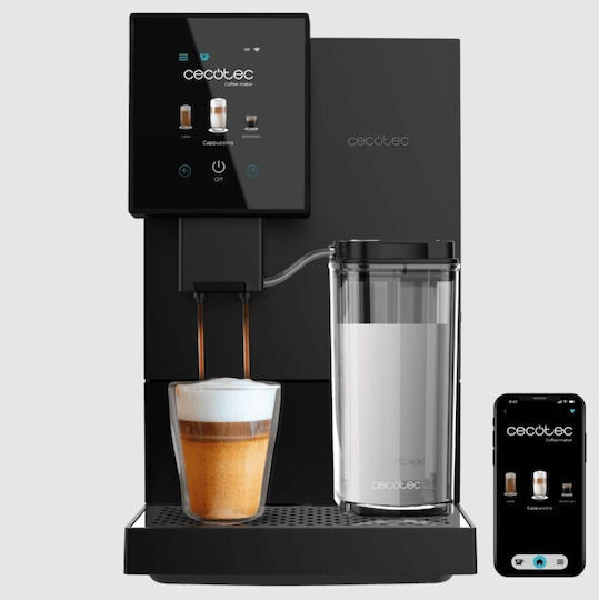 Cecotec Cremmaet Compactccino Connected Compact Automatic Espresso Coffee Machine 19bar Pressure for Cappuccino with Grinder and Wi-Fi Black 01460