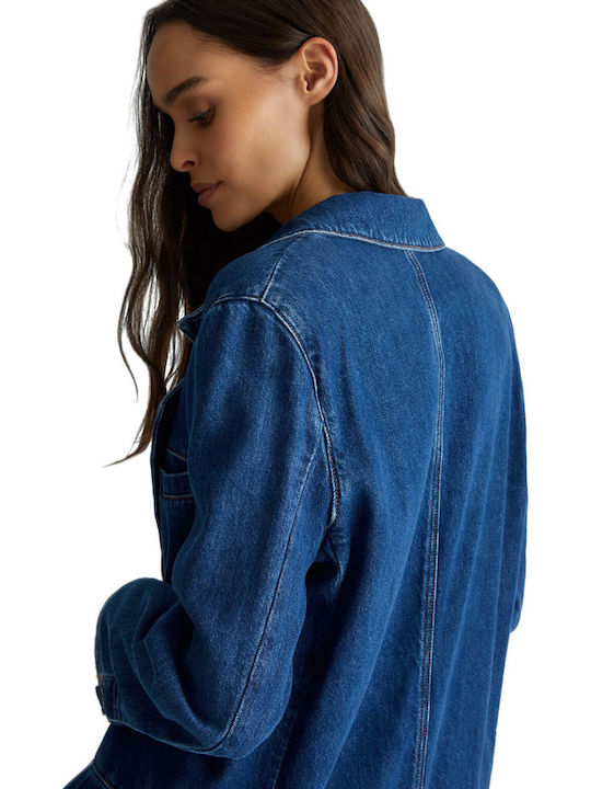 Γυναικείο Denim Blue Παλτό με Κουμπιά