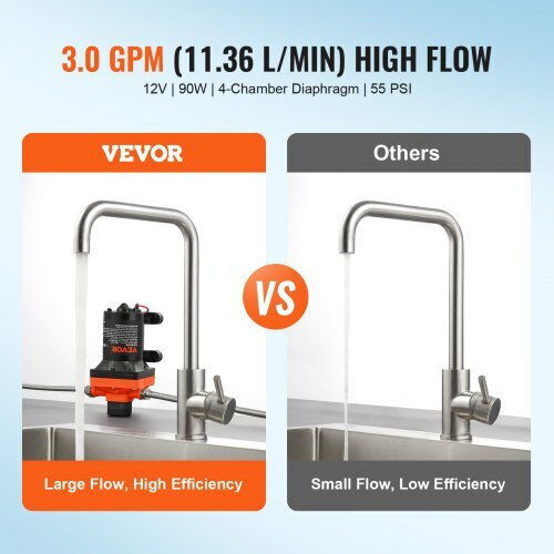 Vevor Diaphragm Pump 12v 3gpm 11.36 L Min 4-chamber Pressure Switch 12vyysb4q30gndlz6v9