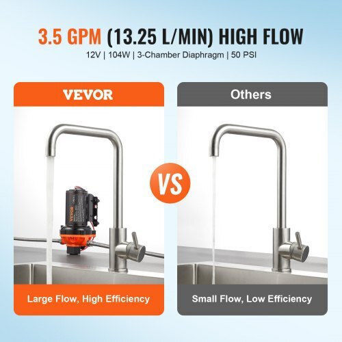 Vevor Diaphragm Pump 12v 3.5gpm 13.25l/min Pressure Switch 3-chamber 12vyysb3q35g3n0dnv9