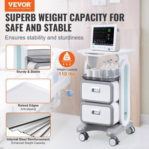 Vevor Mobile Medical Cart 3 Levels 2 Drawers & 1 Top Tray White Systceckfbs498tjsv0