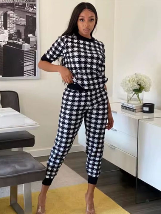 Women's Navy-black Set with High-waisted Pants with Elastic