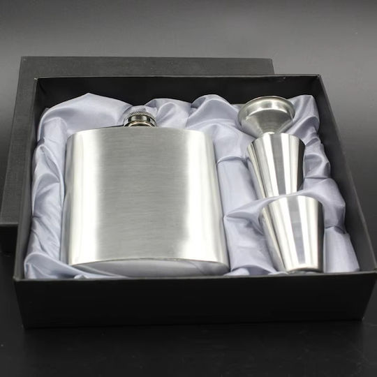 Flachmann-Set 210ml Silber Edelstahl 1 Trichter 2 Schnapsgläser