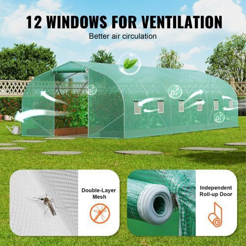 Seră tunel Vevor 29.53x9.84x6.6ft cadru galvanizat acoperire PE verde Sdxws30x10x7fty13v0