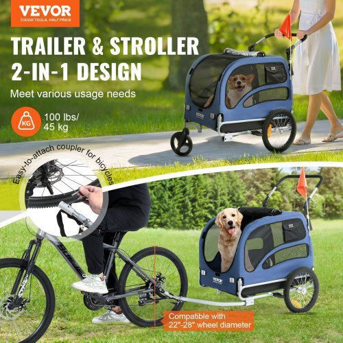 Vevor Waterproof Dog Carrying Blue Bicycle Trailer for 15kg Pets