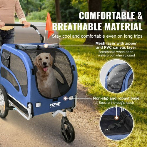 Vevor Waterproof Dog Carrying Blue Bicycle Trailer for 15kg Pets