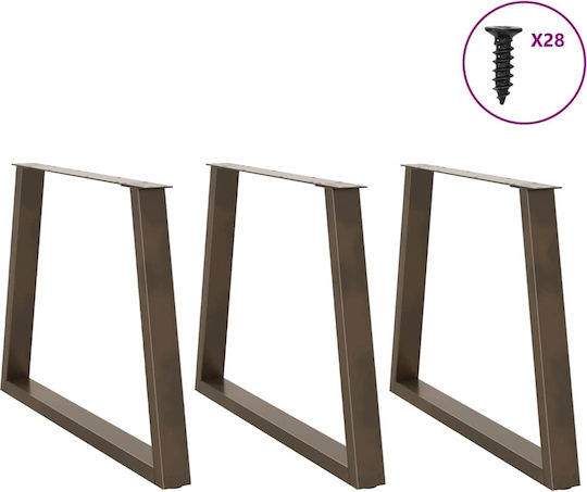 vidaXL Metallic Furniture Leg 3 Pieces Suitable for Table / Coffee Table / Office 90x72cm Brown
