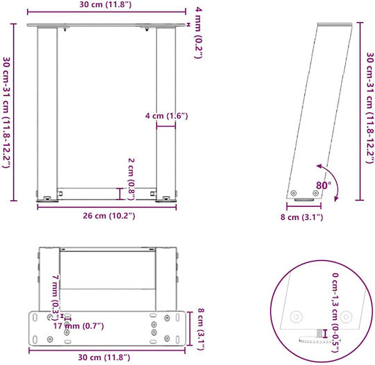 vidaXL Metallisches Möbelbein 2Stücke Für Büro / Tisch / Beistelltisch 30x30cm Anthrazit