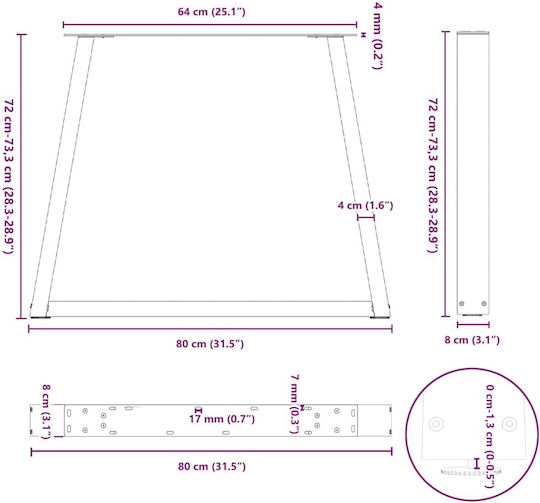 vidaXL Metallic Furniture Leg 3 Pieces Suitable for Table / Coffee Table / Office 80x72cm Anthracite