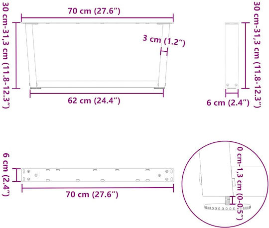 vidaXL Металик Крак За Мебели 2 Бройки Подходящ За Маса / Малка Маса / Офис 70x30см Кафяв