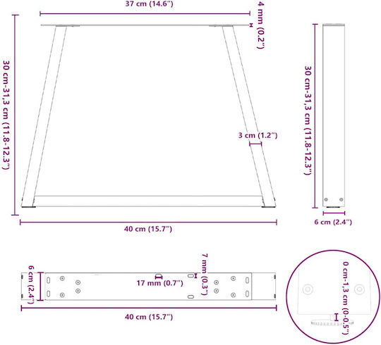 vidaXL Metallic Furniture Leg 2 Pieces Suitable for Table / Coffee Table / Office 40x30cm Black