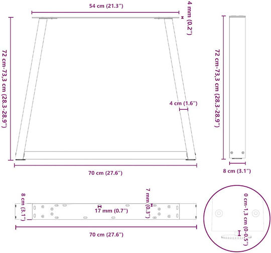 vidaXL Metallic Furniture Leg 2 Pieces Suitable for Table / Coffee Table / Office 70x72cm Black