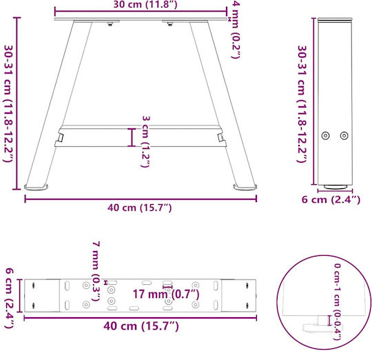 vidaXL Metallisches Möbelbein 2Stücke Für Tisch / Beistelltisch 40x30cm Anthrazit