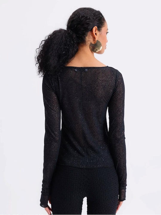 Damen Bluse mit Transparenz Schwarz
