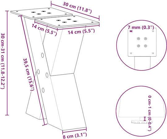 vidaXL Металик Крак За Мебел 2 Бройки Подходящ За Маса / Малка Маса / Офис 30x30см Черен