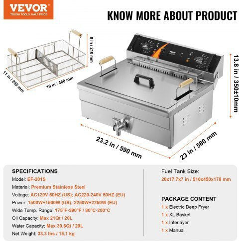 Vevor Ηλεκτρική Φριτέζα Διπλή 3kW Χωρητικότητας 2x29lt