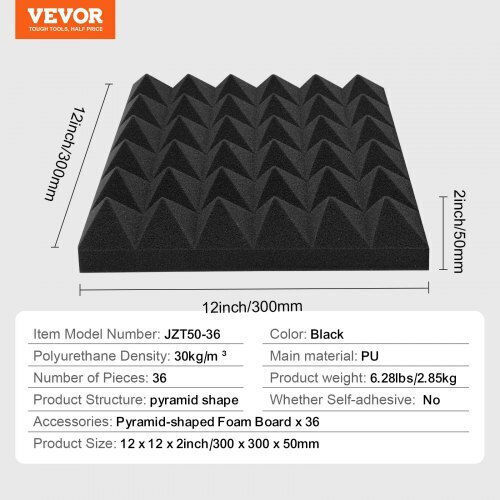 Vevor Panou De Material De Tratament Audio (36 Bucăți) În Design Piramidă 30cm x 30cm x 50mm