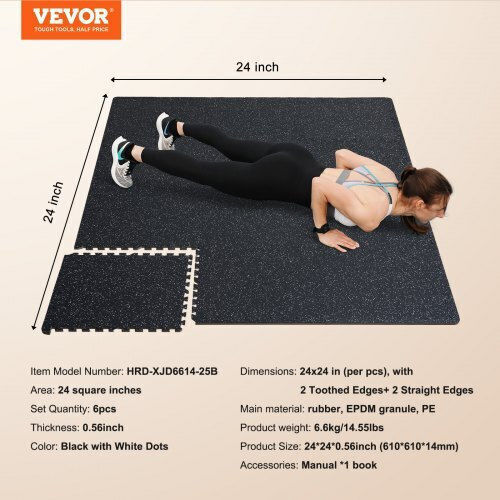 Vevor Boden Puzzle Fitnessstudio Schwarz 6Stück