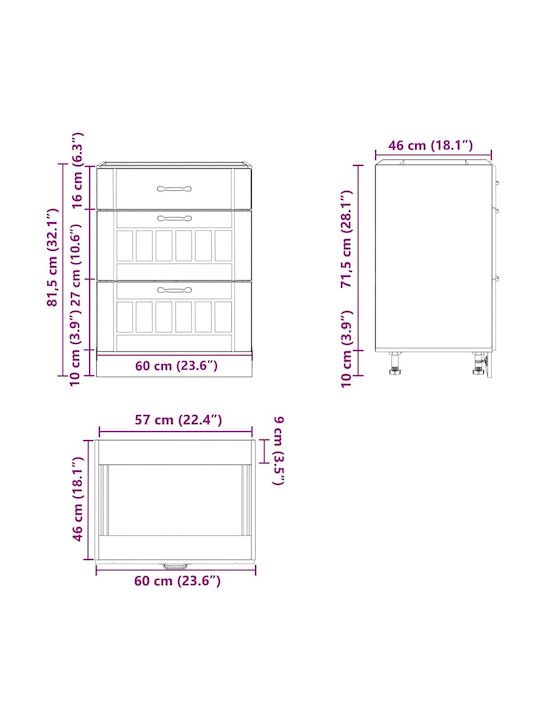 Lucca Comodă de Bucătărie de Podea Negru 60x46x81.5buc