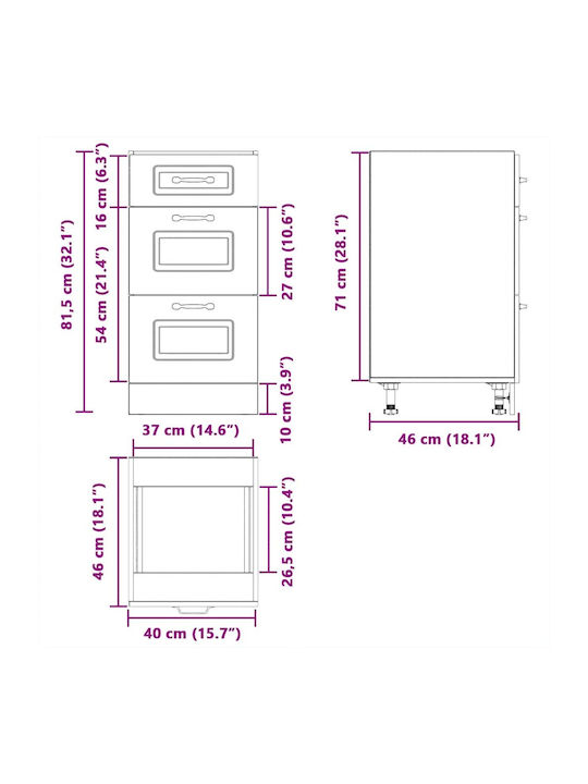 Kalmar Kitchen Floor Drawer Unit White 40x46x81.5pcs