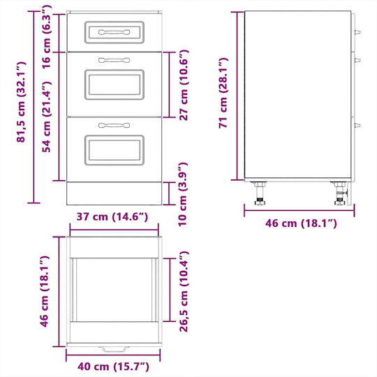 Kalmar Επιδαπέδια Συρταριέρα Κουζίνας Λευκό 40x46x81.5εκ.
