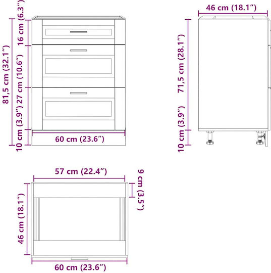 Porto Comodă de Bucătărie de Podea Gri 60x46x81.5buc