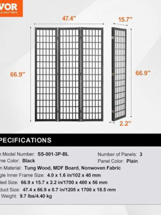 Vevor Διακοσμητικό Παραβάν Ξύλινο 120.5x170cm