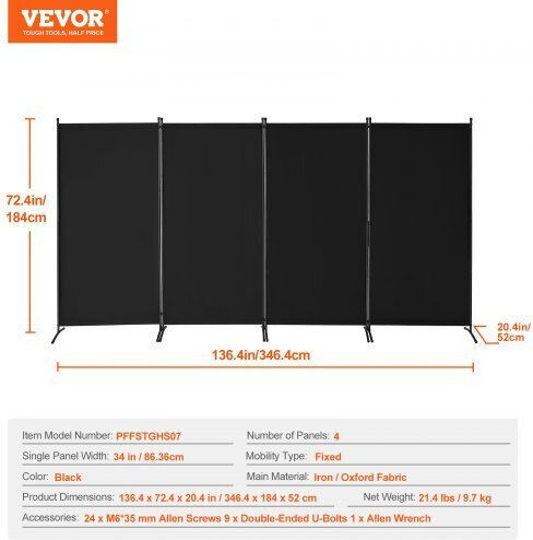 Vevor Διακοσμητικό Παραβάν Υφασμάτινο 346.4x184cm