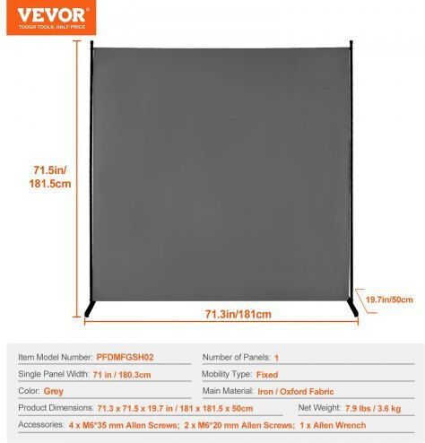 Vevor Διακοσμητικό Παραβάν Υφασμάτινο 181x181.5cm