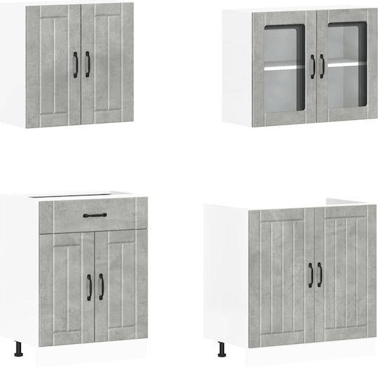 Kalmar Set Hängeschränke & Bodenschränke Küche mit Arbeitsplatte Gray 140x46x140Stück