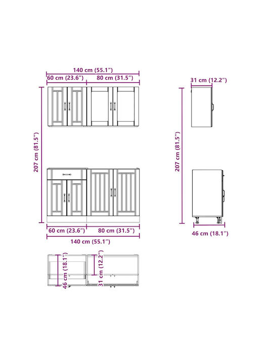 Kalmar Set Dulapuri de Bucătărie Suspendate & de Podea cu Blat de Lucru Gri 140x46x140buc