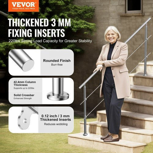 Vevor Handrails 70.9in Outdoor Steps 2 Crosses Porch Deck Bxgslzfs180cxmyzkv0