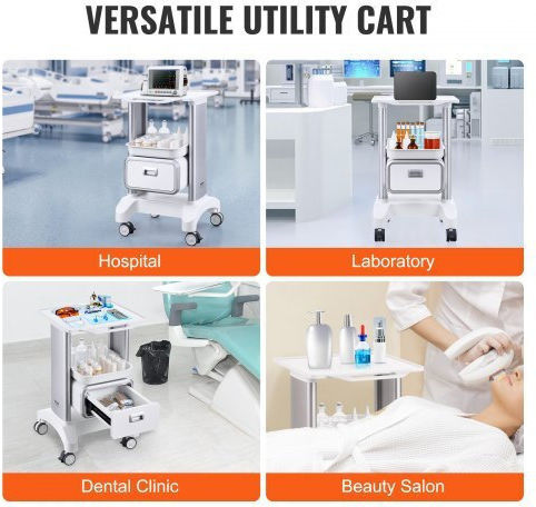 Vevor Mobile Medical Cart 2-Tier Drawer & Tray White Systceckfbs42j1z1v0