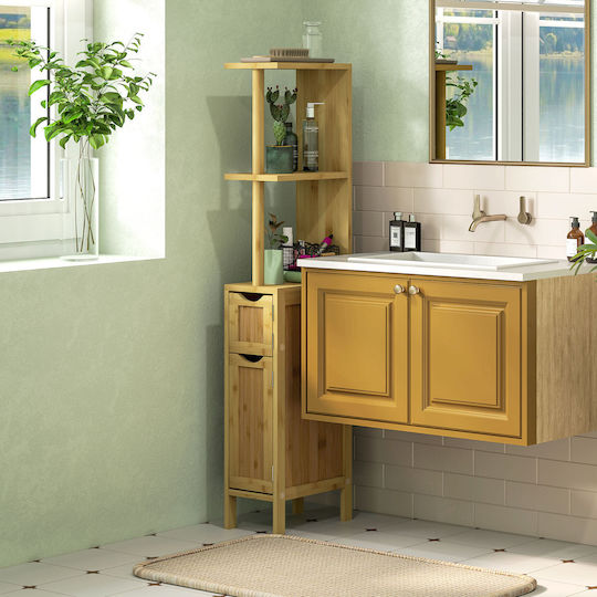 HomCom Floor Bathroom Column Cabinet L18xD30xH120cm Brown