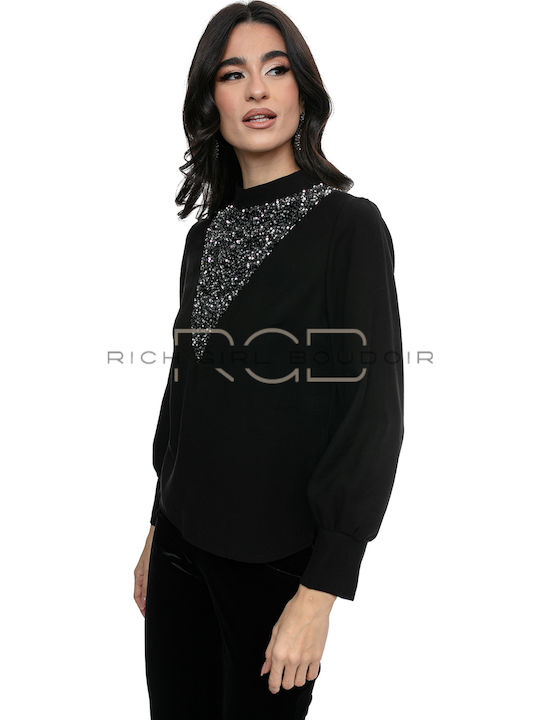 Bluze Damă Crop Mânecă Lungă Negru