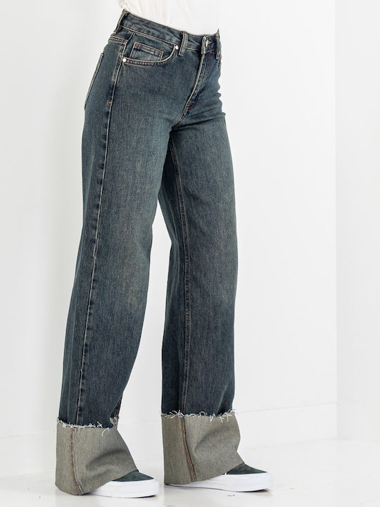 High Waist Women's Jean Trousers in Regular Fit Dark Blue