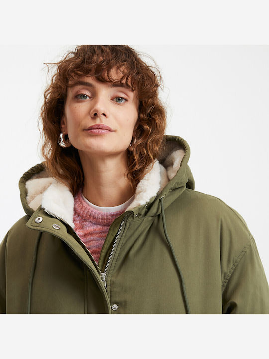 Lungă Jachetă de femei tip parka pentru iarnă Verde
