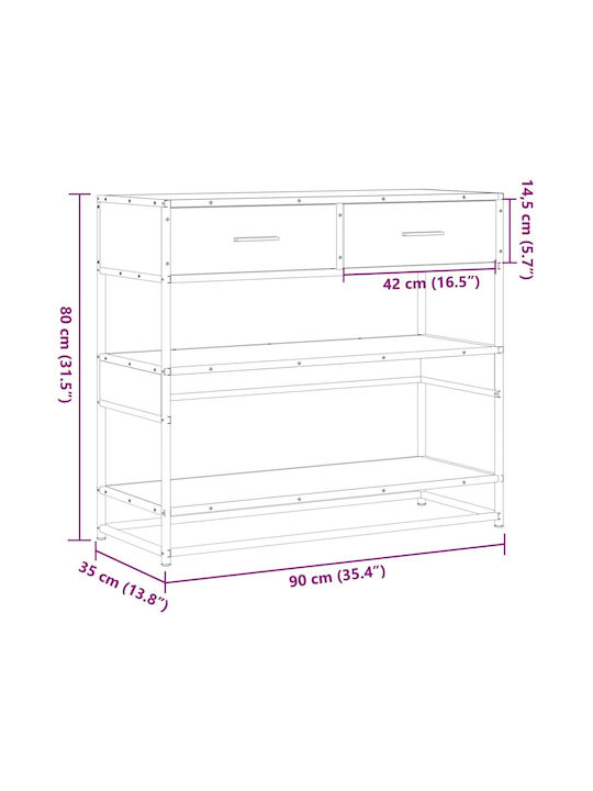 Console Table Wood & Metal Coffee L90xW35xH80cm