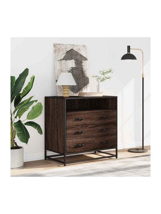 Wooden & Metallic Chest of Drawers Brown Oak 70x41x70cm