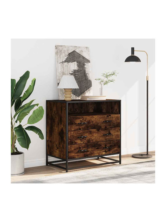 Wooden & Metallic Chest of Drawers Smoked Oak 70x41x70cm