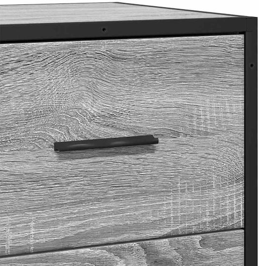 Wooden & Metallic Chest of Drawers with 3 Drawers Grey Sonoma 68x35x76cm