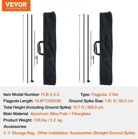 Σετ Ιστών Σημαίας Vevor 2 Τεμ 12.7 Ft Πάσσαλους Έδαφος Qgymqjgz34m24yj92v0
