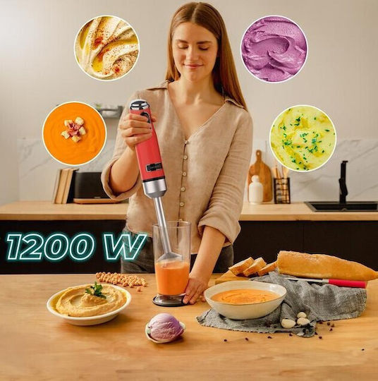 Cecotec 1200MAX Retro Blender De Mână Cu Tijă Din Inox 1200W Roșu