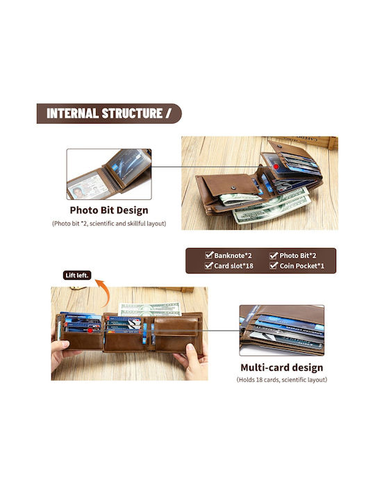 Кожен Мъжки Портфейл с RFID Кафяв