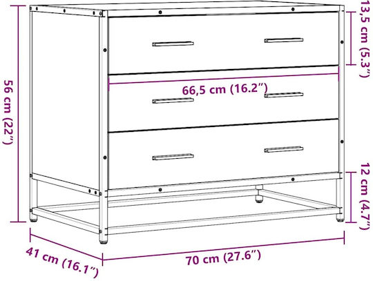 Συρταριέρα Креватокамарас от Дърво и Метал Brown Oak 70x56x41бр