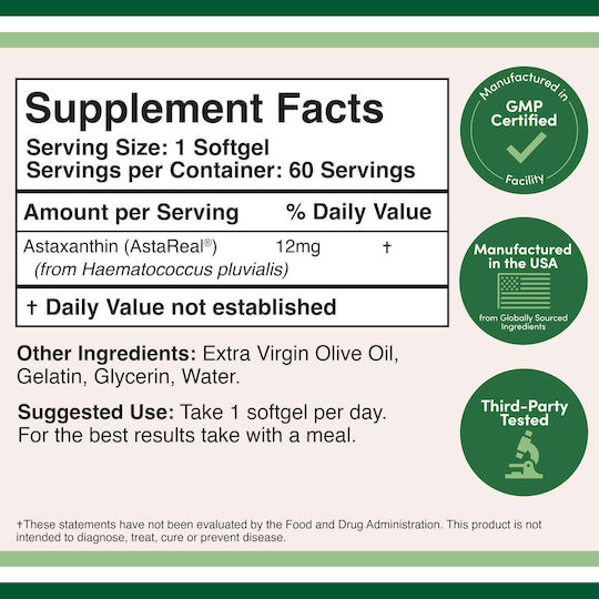 Double Wood Astaxanthin 12mg Special Dietary Supplement 60 softgels