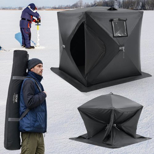 Vevor Winter Fishing Tent Pop Up Black for 2 People 165x150x165cm Fishing Tent