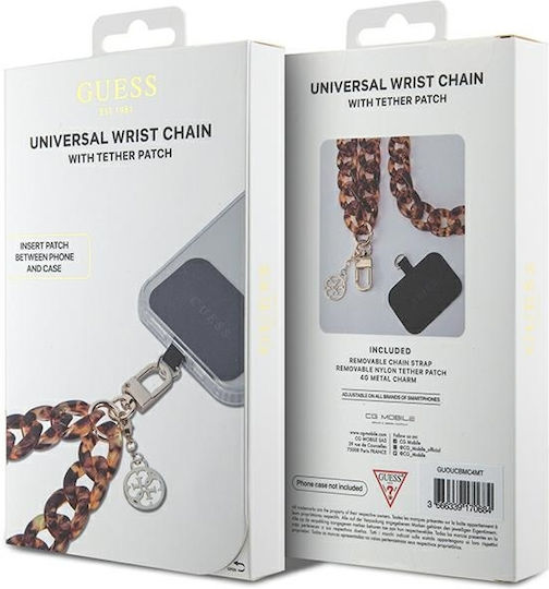 Guess Universal Big Hand Strap Acrylic 4G Charm Handgelenkriemen für Handys Braun