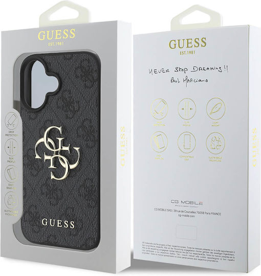 Guess Logo Umschlag Rückseite Synthetisches Leder Schwarz (iPhone 16)
