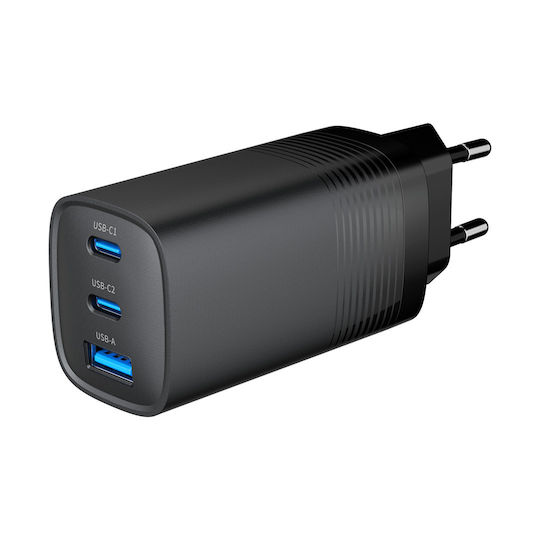 Gembird Wireless Charger GaN With USB-A Port And 2 USB-C Ports 65W Power Delivery Black (TA-UC-PDQC65-01-BK)